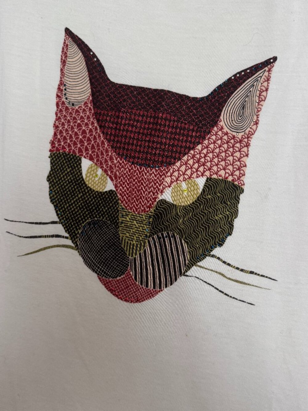 M Missoni White Tee Sequin Rhinestone Cat Graphic Size S